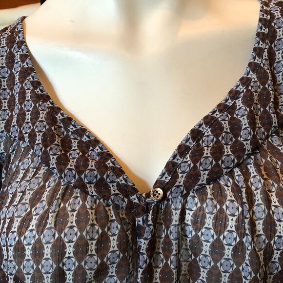 CLASS Boho inspired Peasant Top Brown/Blue Sz M - Picture 2 of 6